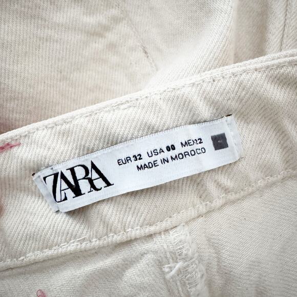 ZARA High Rise Cuffed Straight Leg Pants Cream 00 - Picture 6 of 8